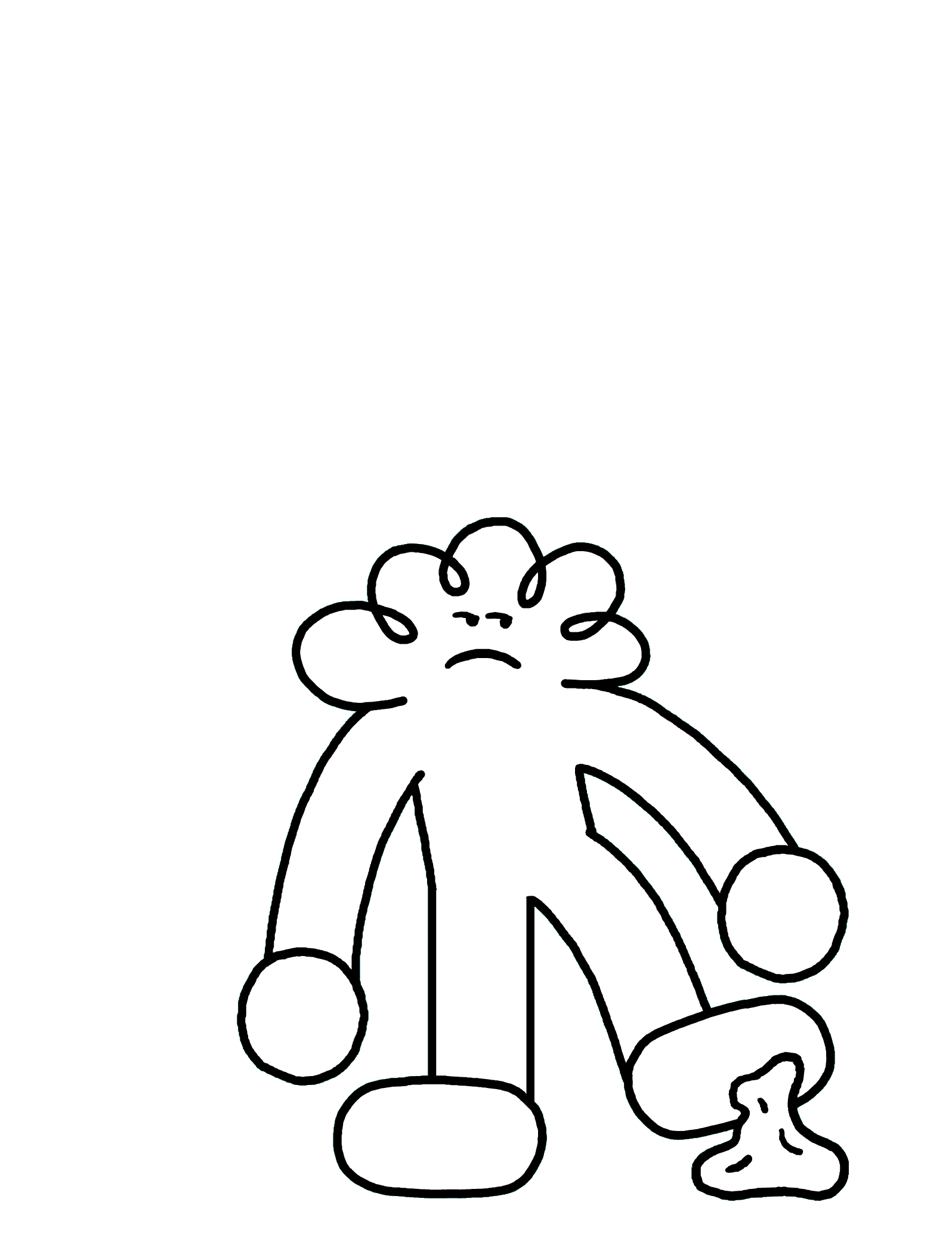 Animated line drawing of a person with gum stuck on their shoe. They're looking frustrated and attempting to pull their foot off the floor. 